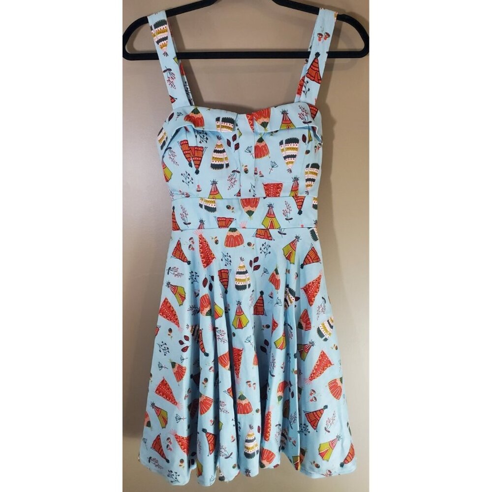 Women's Thanksgiving Light Blue Fall Inspired Handmade Dress Pin Up Sz M